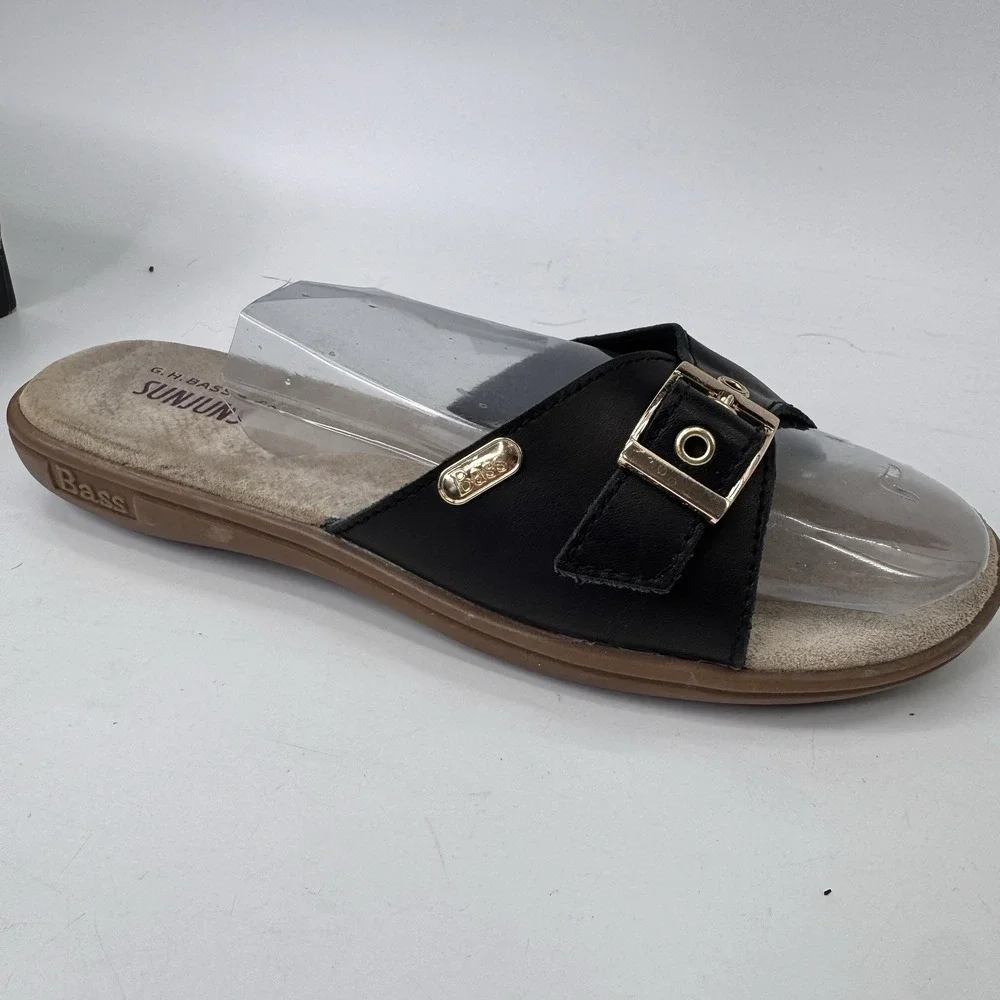 Vintage GH Bass Sunjuns Sandals Women Size 9 Black Classic Leather Comfort